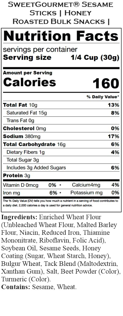 SweetGourmet Honey Roasted Sesame Sticks, Healthy Snack, 1 Pound