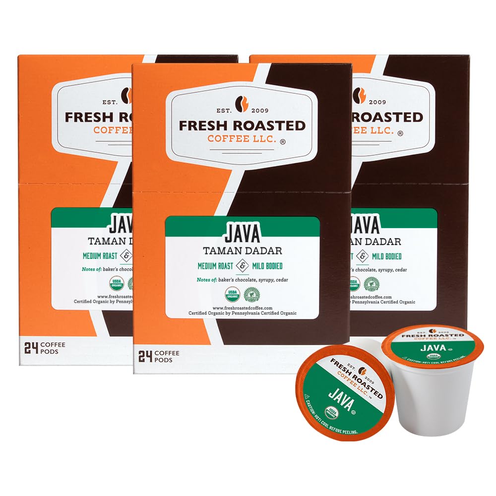 Fresh Roasted Coffee Organic Java Taman Dadar Medium Roast K-Cup Compatible 72 Pods Coffee