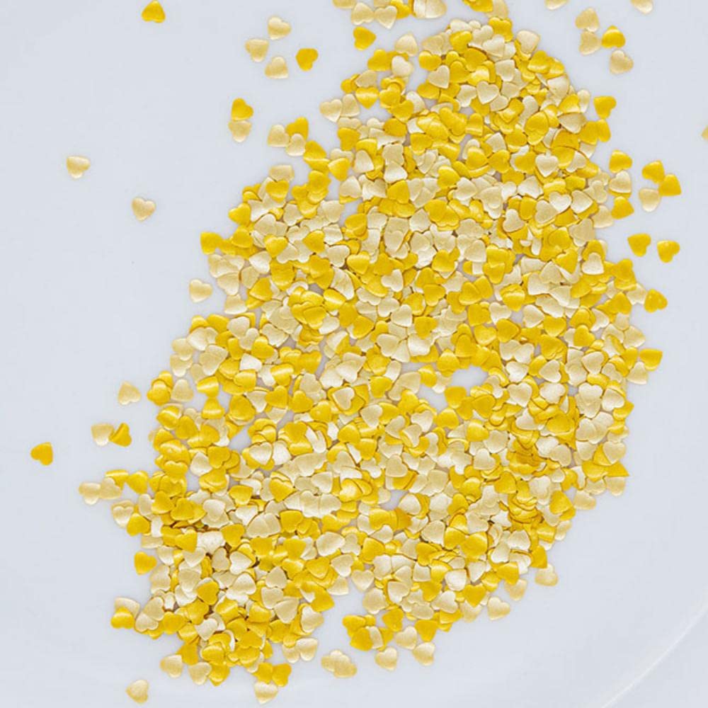 Sweets &   Boutique Edible Glitter Heart Sprinkles Gold Shaped Hearts for Cookie & Cake Decorating