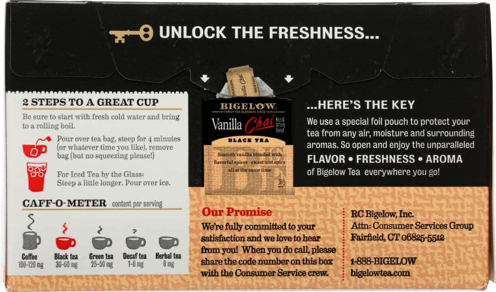 Bigelow Tea Chai Vanilla Tea Bags, 20 Count, Pack of 4