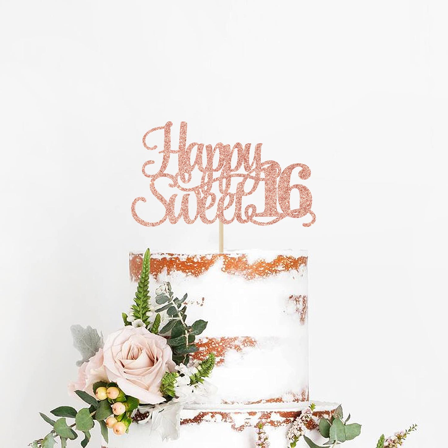 Yotawish Rose Gold Glitter Happy Sweet 16 Cake Topper - Happy 16Th Birthday Cake Decor - Hello 16, Cheers To 16 Years Birthday P