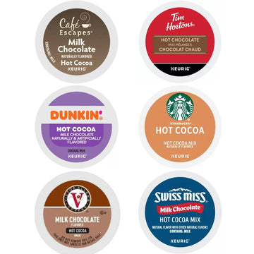 Milk Chocolate Hot Cocoa K-Cups Pods Variety Sampler. Includes Swiss Miss, Cafe Escapes, Starbucks, Tim Hortons, Victor Allen's 