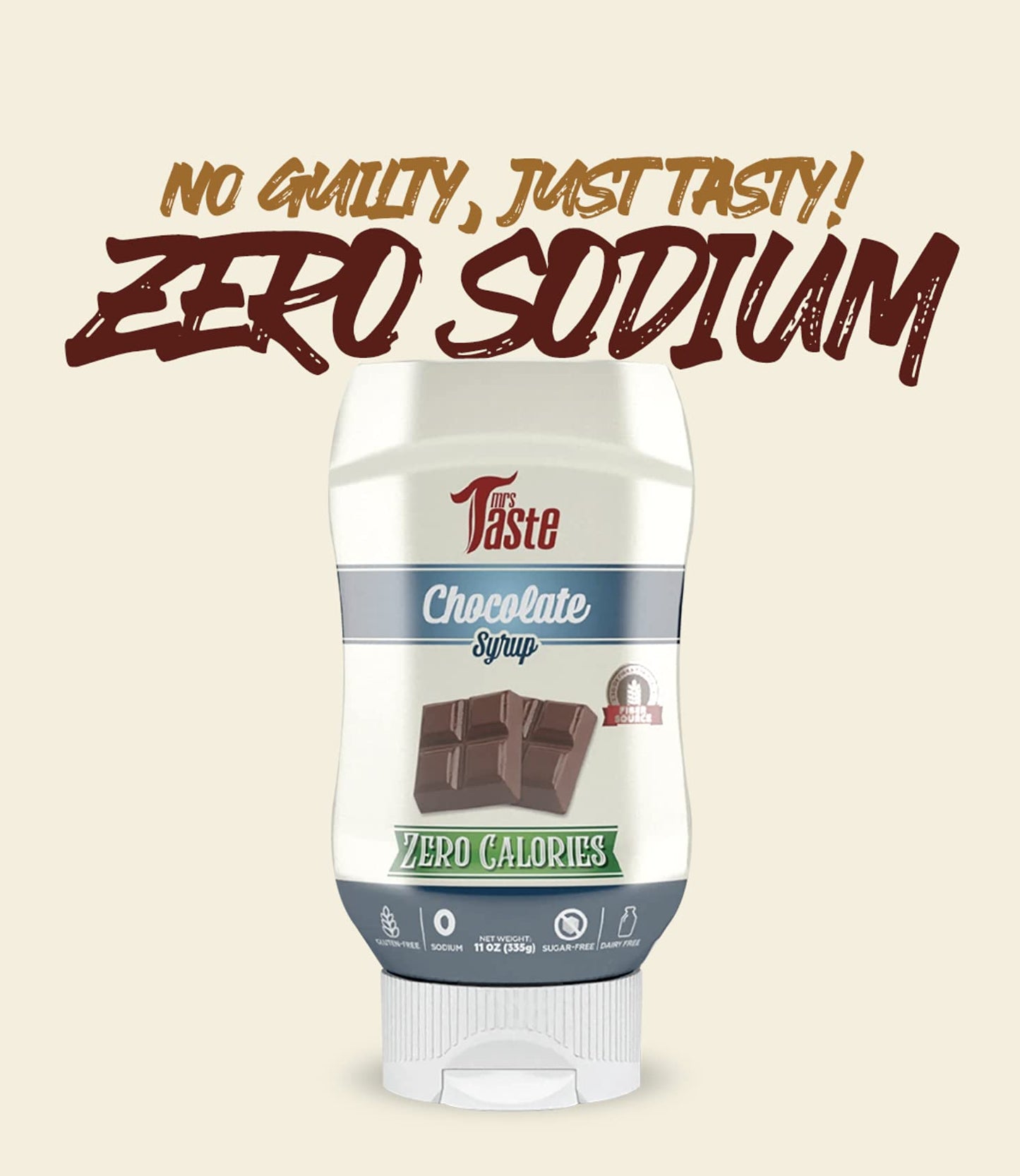 Mrs Taste Sugar Free Chocolate Syrup, Zero Calories, Zero Sodium, Zero Sugar, High Fiber, Keto Friendly, Paleo Friendly, Condime