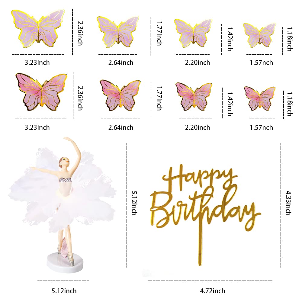 22Pcs Dancing Ballet Girls Butterfly Decoration Cake Topper For Happy Birthday Cake Toppers Girls Women'S Birthday Cake Party De