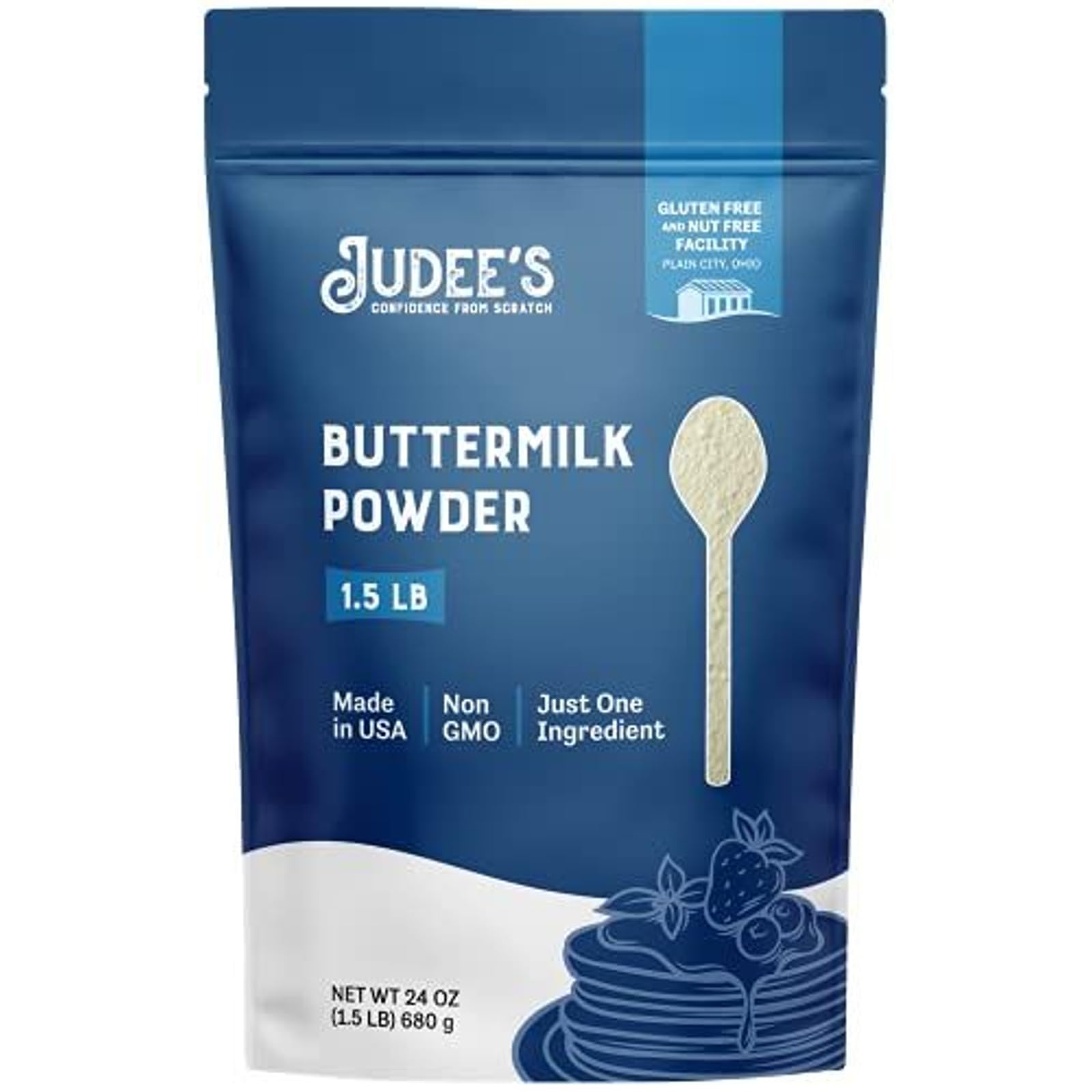 Judees Buttermilk Powder - 100% Non-GMO, Gluten-Free - 1.5 lb (24oz) - Ideal for Baking and Cooking