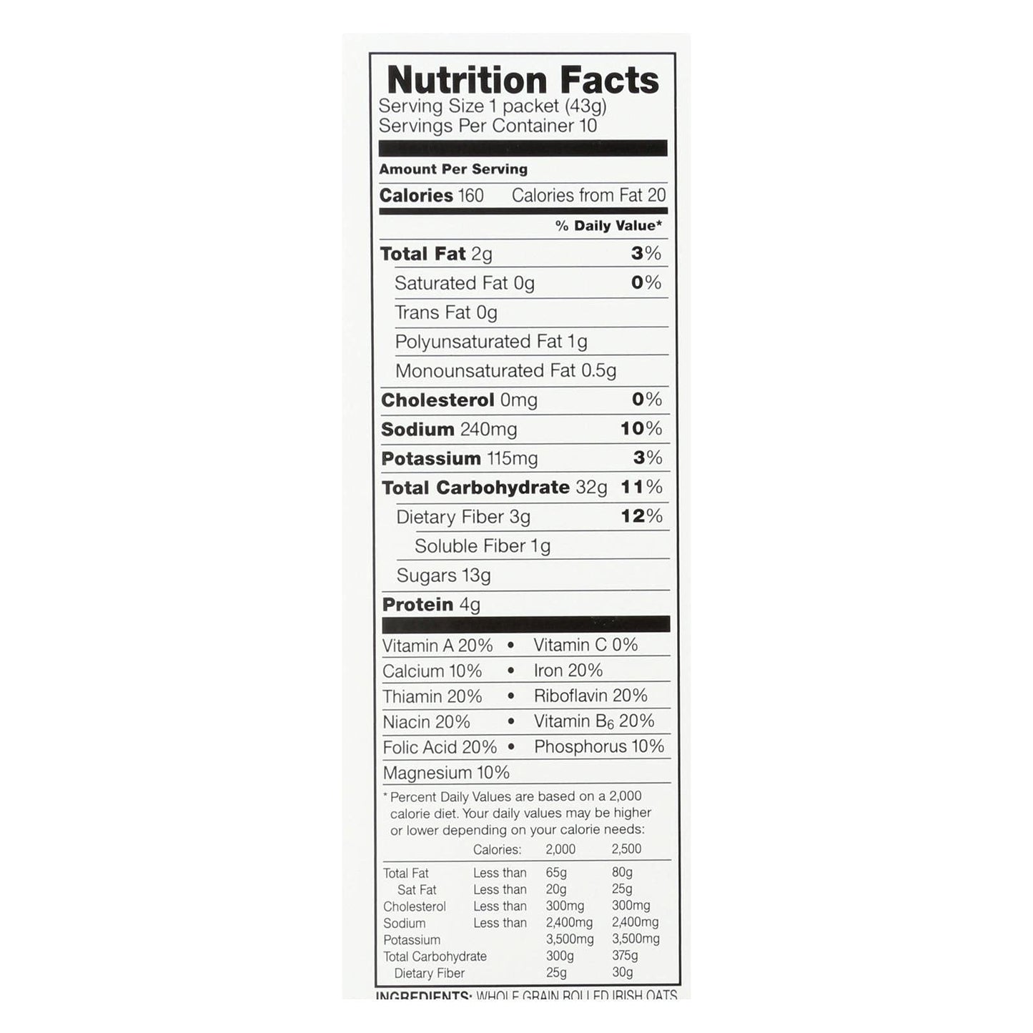 Instant Irish Oatmeal Maple Brown Sugar 15.17 Ounces (Case of 12)