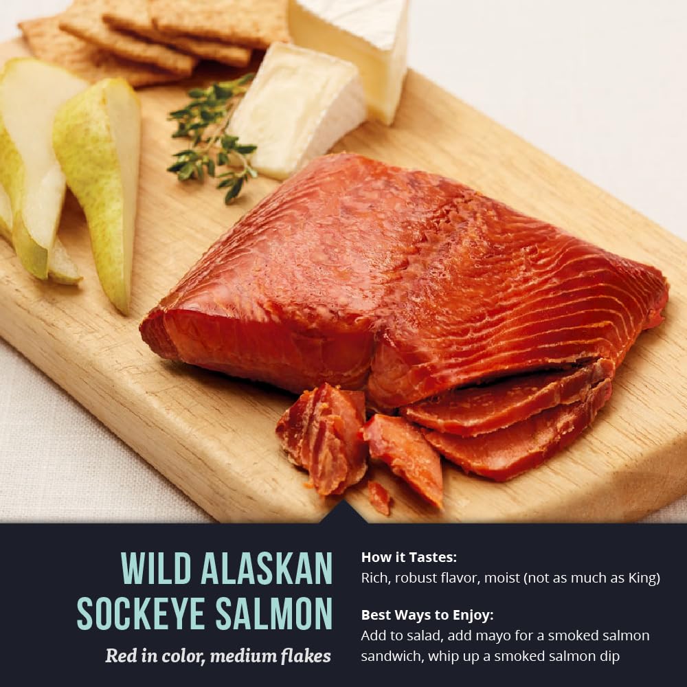 SeaBear Smoked Salmon Gift Box, Wild Alaska Sockeye, Pink & Coho, 18oz (Pack of 4) Fillets, Ready to Eat, Shelf Stable