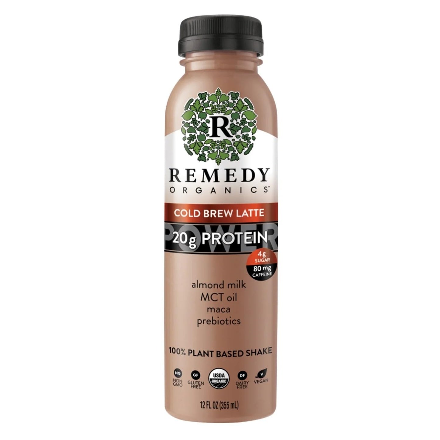 Remedy Organics Cold Brew Latte Power 12-Pack | Vegan, Organic Protein Shakes | 12 Fl Oz Bottles, Dairy Free, Gluten Free, Soy Free