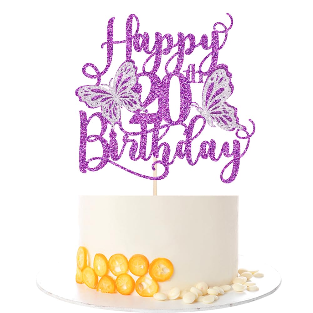 Kaoenla Butterfly Happy 20th Birthday Cake Topper, Purple Glitter 3D Decor