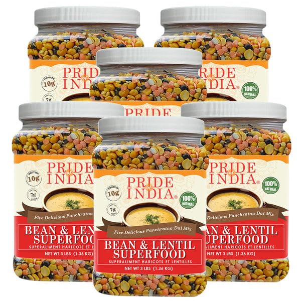 Pride Of India - PACK of 6 - Indian Bean & Lentil Superfood 5 Delicious Panchratna Dal Mix, 3 lbs Jar