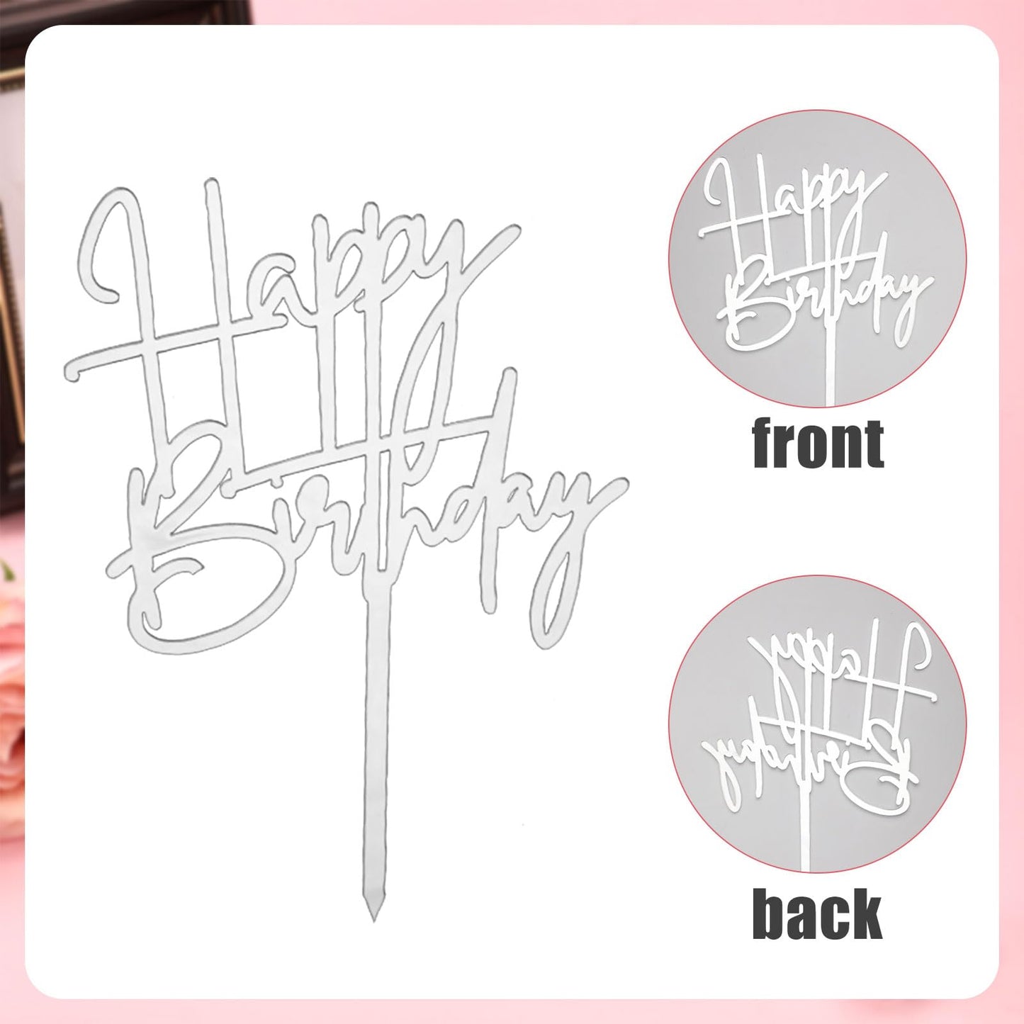 PEUTIER 31pcs Disco Ball Cupcake Toppers, Silver, Foam, Includes Acrylic Happy Birthday Sign, Various Sizes
