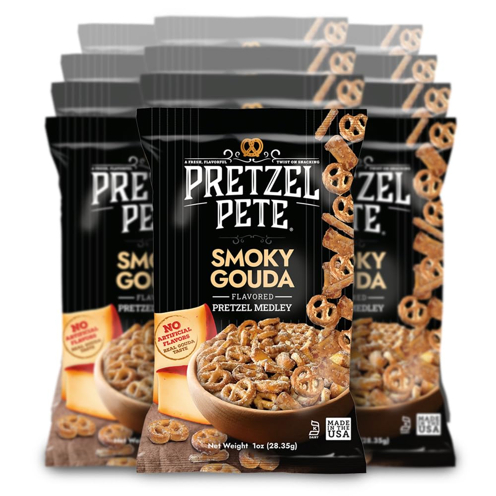 Pretzel Pete Smoky Gouda Seasoned Pretzel Medley, Single Serve Pack, Nut-Free and Sesame-Free Snack, Small Batch, Bold Flavor (1
