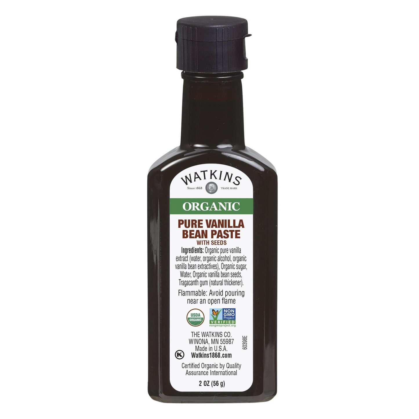 Watkins Organic Pure Vanilla Bean Paste, Non-Gmo, Kosher, 2 Oz. Bottle, 1-Pack