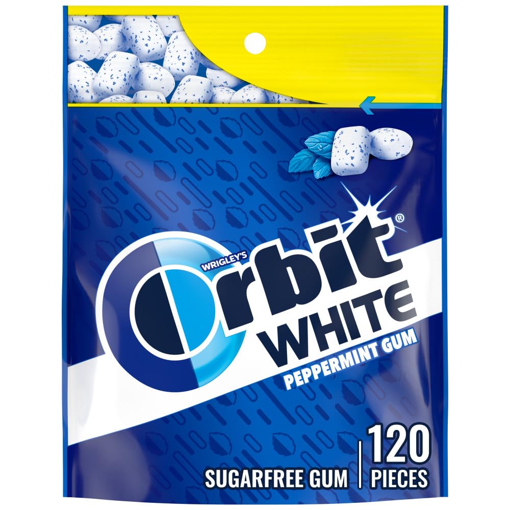 ORBIT White Peppermint Sugar Free Chewing Gum Back To School Snack Mint Gum, 120 Ct Bulk Gum Bag