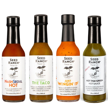 Seed Ranch Professional Heat Hot Sauce Collection  Variety Pack Of 4  Medium To Spicy Bundle Gift Set  Small-Batch Organic Gourmet Sauces With Top-Grade Ingredients  Vegan  Non-Gmo  Gluten-Free