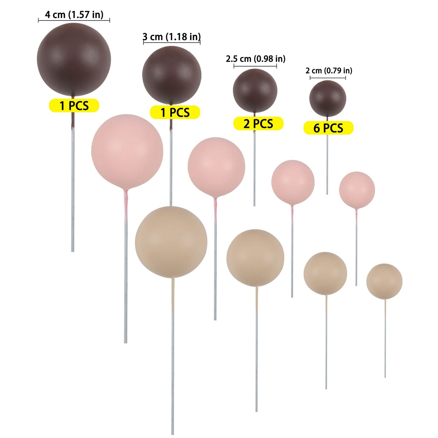 Gyufise 30Pcs Mini Balloon Cake Topper Brown Foam Ball Cake Topper Decorations Faux Pearl Balls Diy Cake Insert Topper Baking De