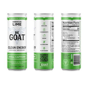 BeGOAT Hibiscus Lime Energy Drink, 200 Mg Caffeine, Vegan, Gluten-Free, 12 Fl OZ, Pack of 12, Non-GMO, 35 Calories