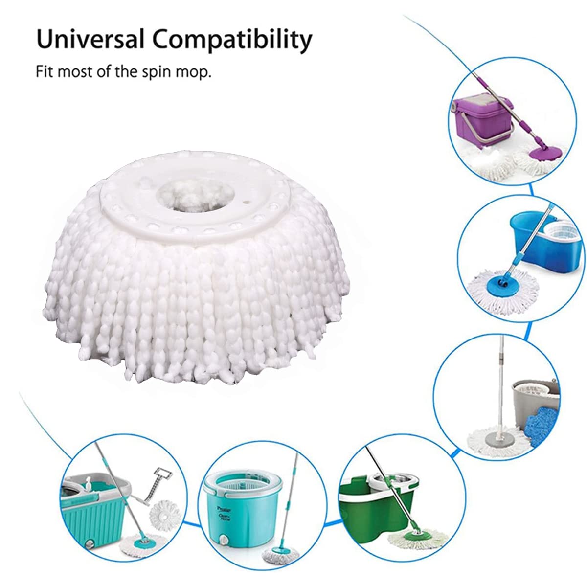 5Pcs Microfiber Replacement Mop Head Spin Mop Head Replacement 5-Pack, Microfiber Refill Heads Universal For 360 Spin Magic Mopp