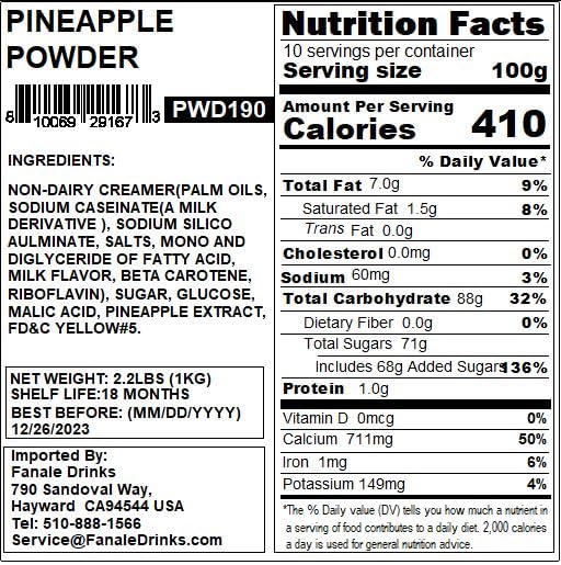 Fanale Premium Pineapple Bubble Tea Flavoring Powder | Perfect For Baking, Smoothies, Desserts And Drinks | Instant Flavoring Po