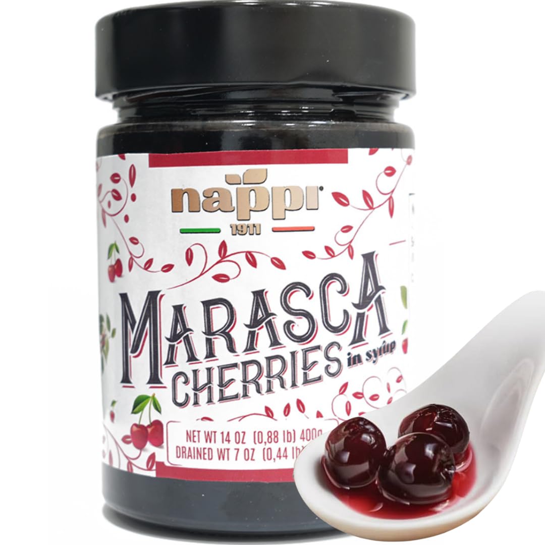 Nappi 1911 Marasca Cherries in Syrup, Sweet and Sour, 14.10 oz, Premium Quality, Product of Italy