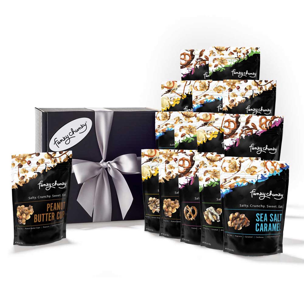 Funky Chunky Gourmet Popcorn, Chocolatey Popcorn, Pretzel, And Nutty Mixes, Variety Pack, Sea Salt Caramel, Peanut Butter Cup, N