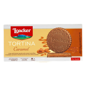 Loacker Tortina Caramel - Milk Chocolate Wafer Tartlets with Caramel Cream - Pack of 12, 4.41 Ounce