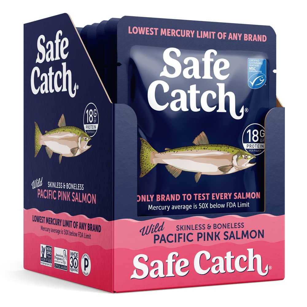 Safe Catch Wild Pacific Pink Salmon Pouch, Skinless Boneless, Mercury Tested, Kosher, 12-Pack, 3oz Packets