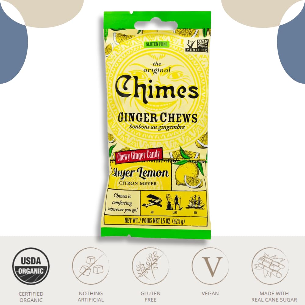 Empire Mercante Ginger Chews Variety Pack - 6 Count (2 Each: Mango, Orange, Lemon) - Vegan, Gluten Free, Organic