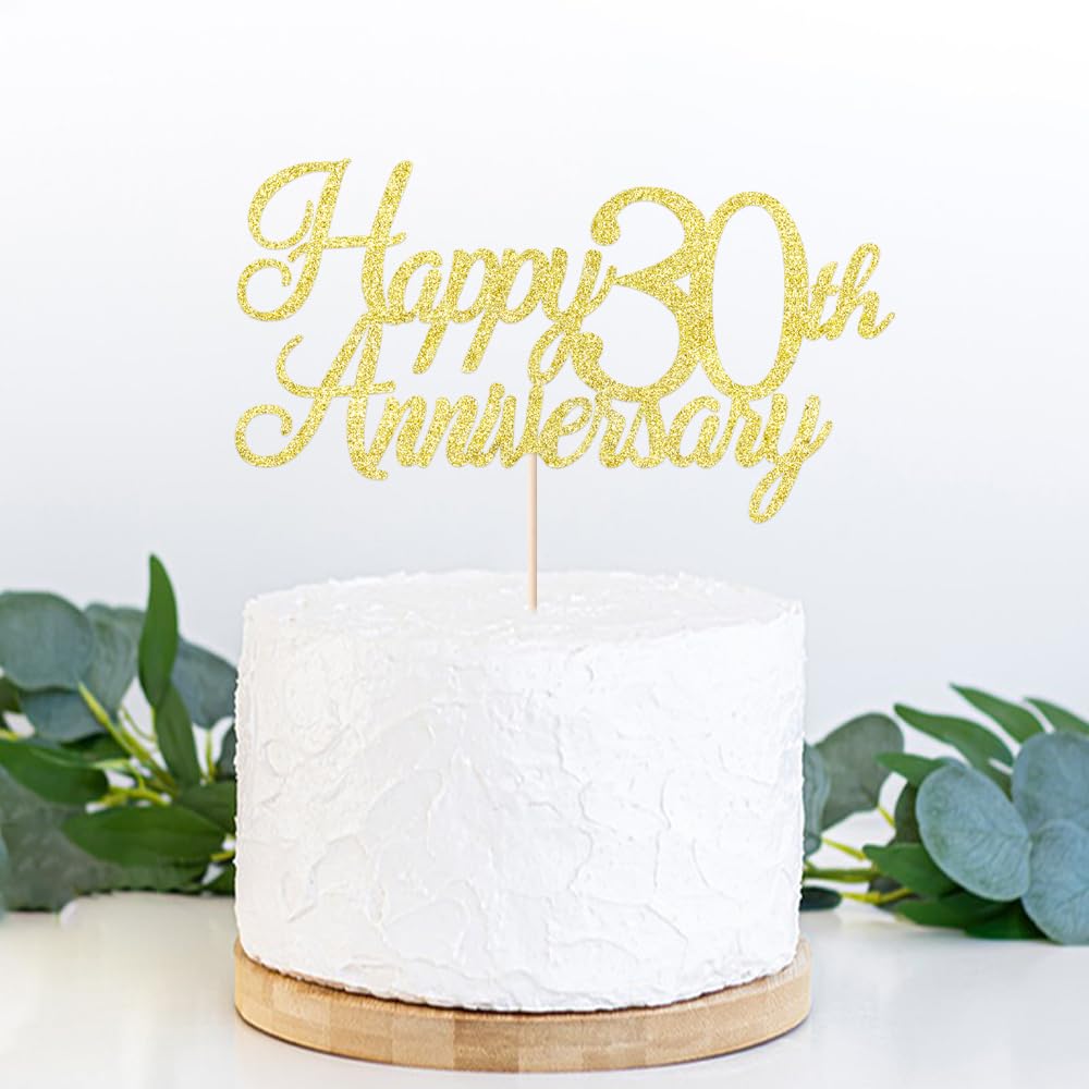 Auteby Happy 30th Anniversary Cake Topper, Gold Glitter, Model HL260, 30th Birthday/Wedding Decoration
