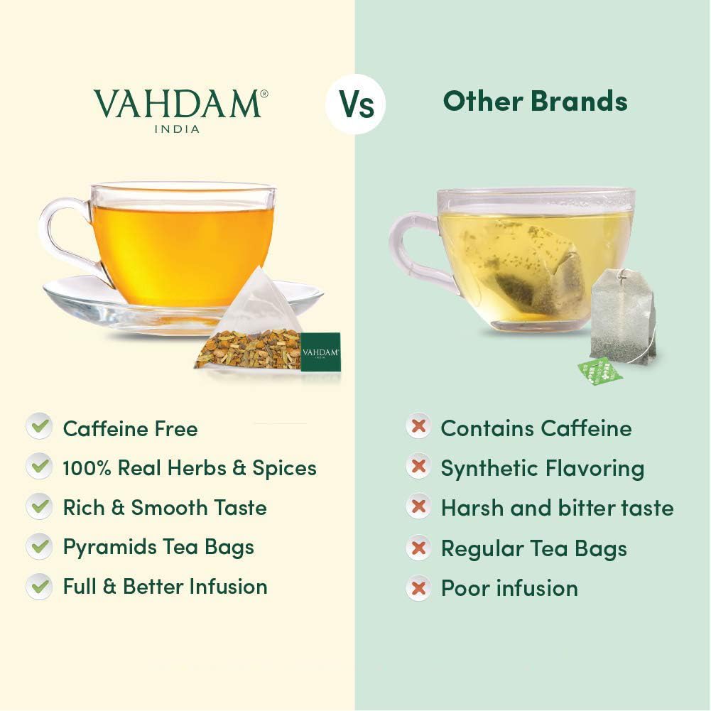 Vahdam, Turmeric Spice Herbal Tea Bags (100 Pyramid Tea Bags) | Caffeine Free, Non Gmo & Gluten Free | Turmeric Ginger Tisane With Cardamom, Cinnamon, Lemongrass & Black Pepper