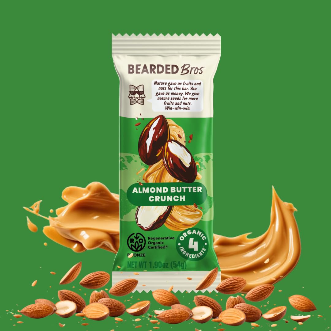 Bearded Brothers Organic Vegan Protein Energy Bars, Almond Butter Crunch, Gluten Free, Paleo, 10 Pack