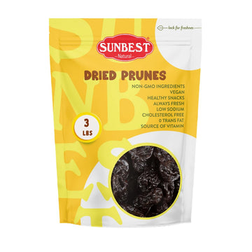 Sunbest Natural Jumbo Pitted Prunes 48Oz (3Lb) 1 Pack - Tender, Succulent, Nutrient, Rich Snack - Fiber & Antioxidants Source - Kosher Certified - Ideal For Snacking & Cooking - Long Lasting Freshness