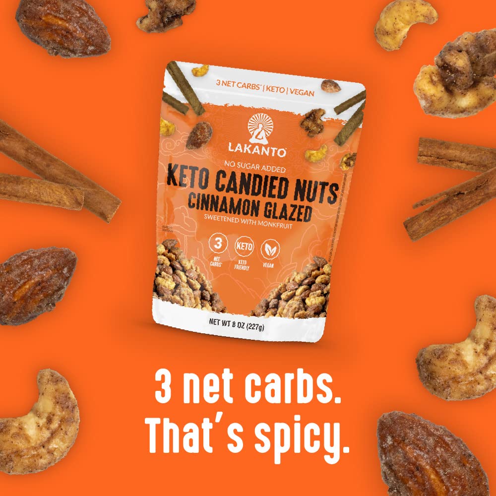 Lakanto Candied Nuts - Cinnamon Glazed, No Sugar Added, Keto Friendly, Vegan, 8 Ounce