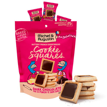 Michel et Augustin Gourmet Chocolate Cookie Squares | Dark Chocolate & Sea Salt | Individually Wrapped European Cookies | 15 Fre