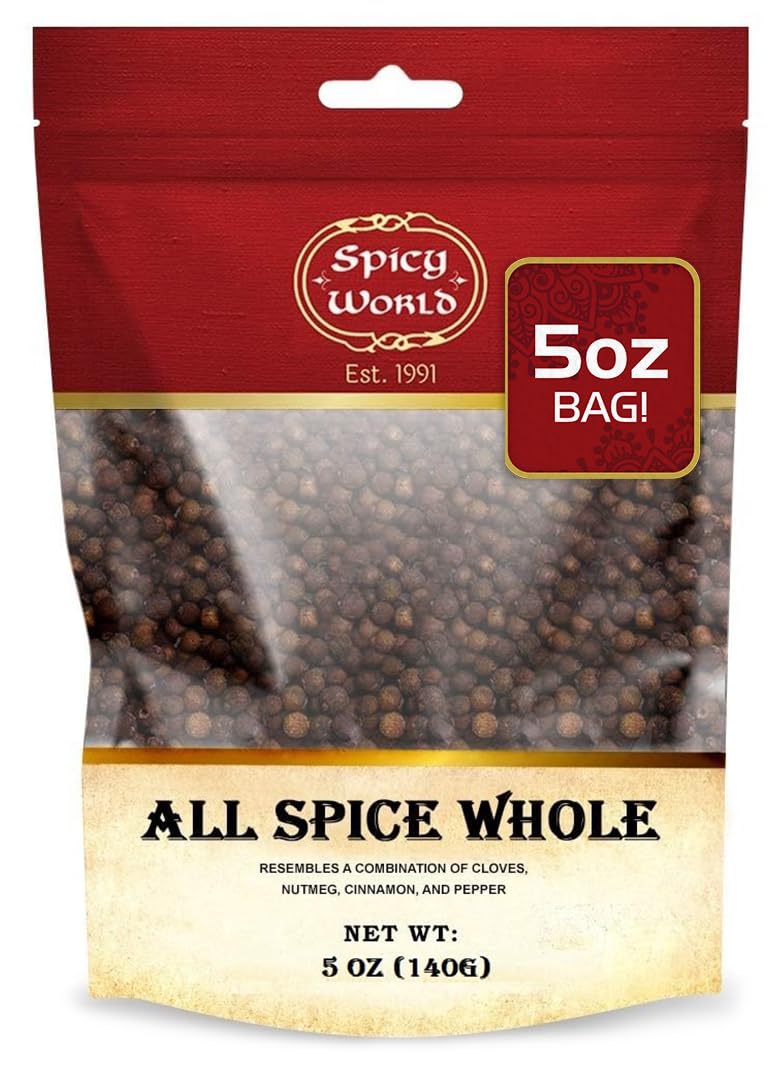 Allspice Whole Berries 5 Ounce Bag - by Spicy World (All Spice) | All Spice Pimento Jamaica Pepper for Cooking & Seasoning | Ver