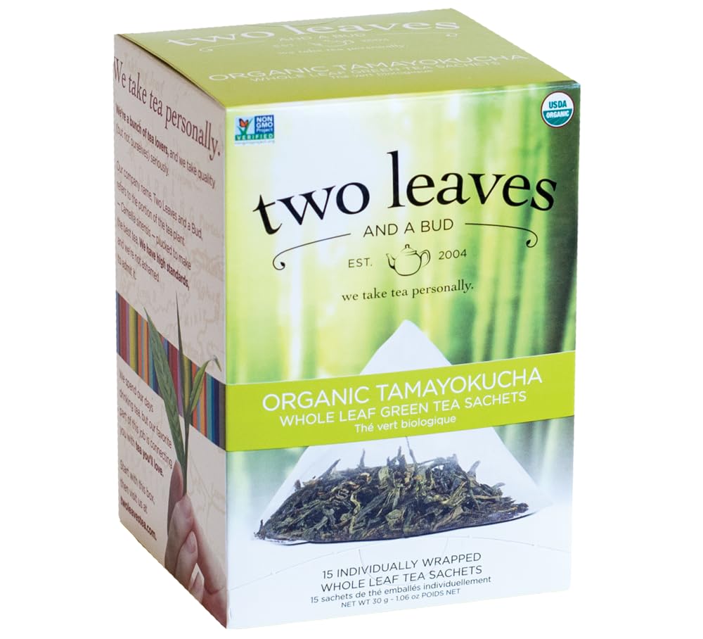 Two Leaves and a Bud Organic Tamayokucha Tea Bags, Whole Leaf Green Tea, 15 Count, Compostable Sachets