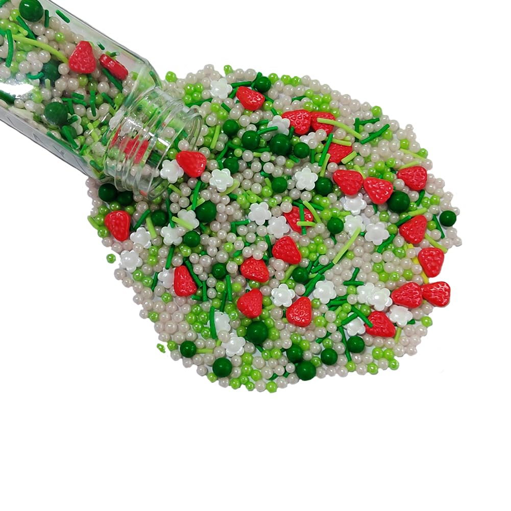 Strawberry Sprinkles Edible Flower Geen And Pink Spring Sprinkles Strawberry Shortcake Cake Decorations Cookie Cake Topper Cupca