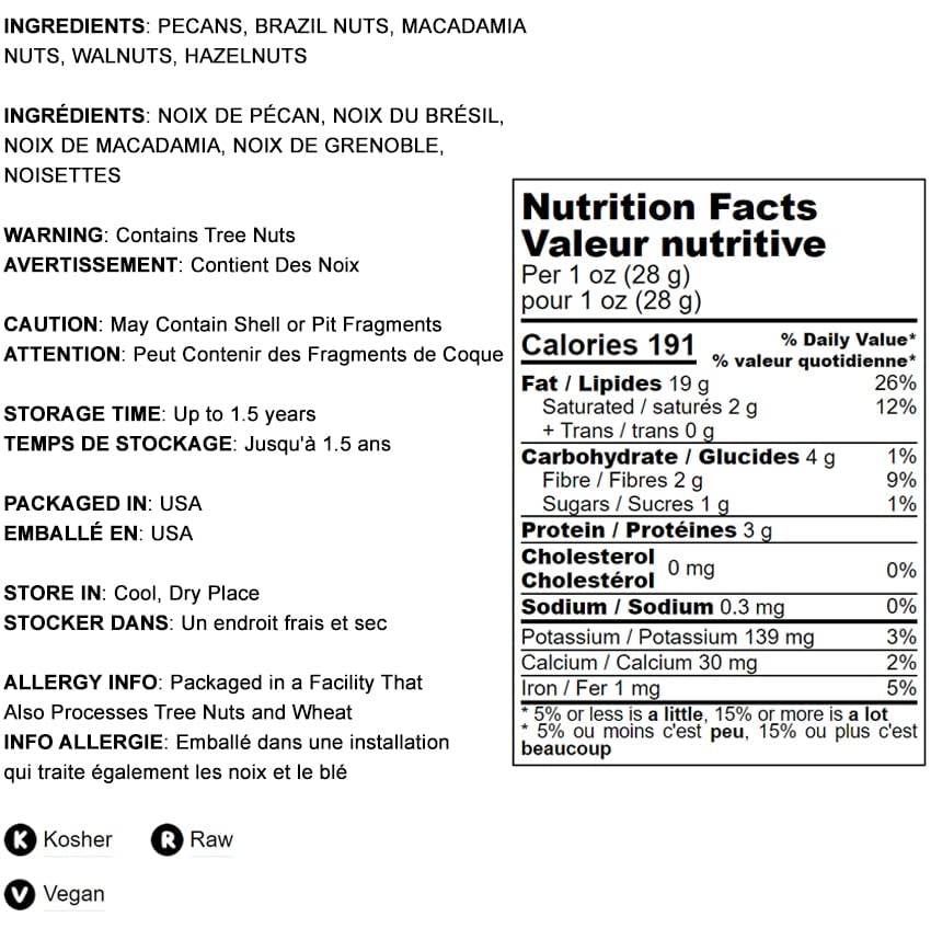 Food To Live Keto Nuts Mix, 1 Pound - Keto Snack Contains Raw Brazil Nuts, Pecans, Walnuts, Hazelnuts And Macadamia Nuts, Low Ca