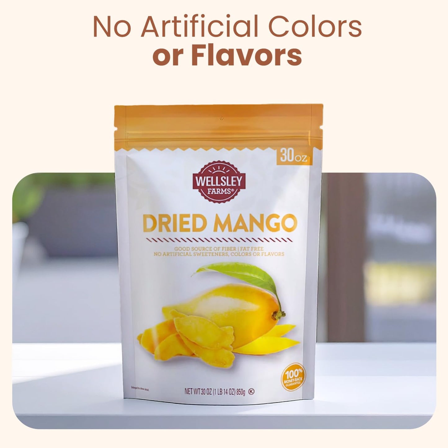 Wellsley Farms Dried Mango Slices - Non-Acidic Soft Chewy Dry Mango - Fat Free & High in Vitamin C - Good Source of Fiber - Drie