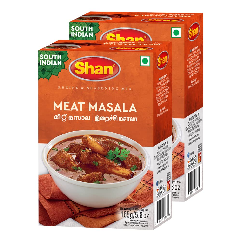 Shan Meat Masala Recipe & Seasoning Mix 165g (5.78oz) Pack of 2 - Spices Blend for South Indian Curry - Suitable for Vegetarians