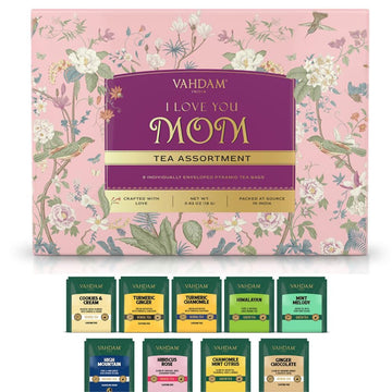 I Love You Mom - Gifts For Mom | Assorted Tea Gift Set (9 Count) Individually Wrapped Long Leaf Pyramid Tea Bags | Mom Gift From