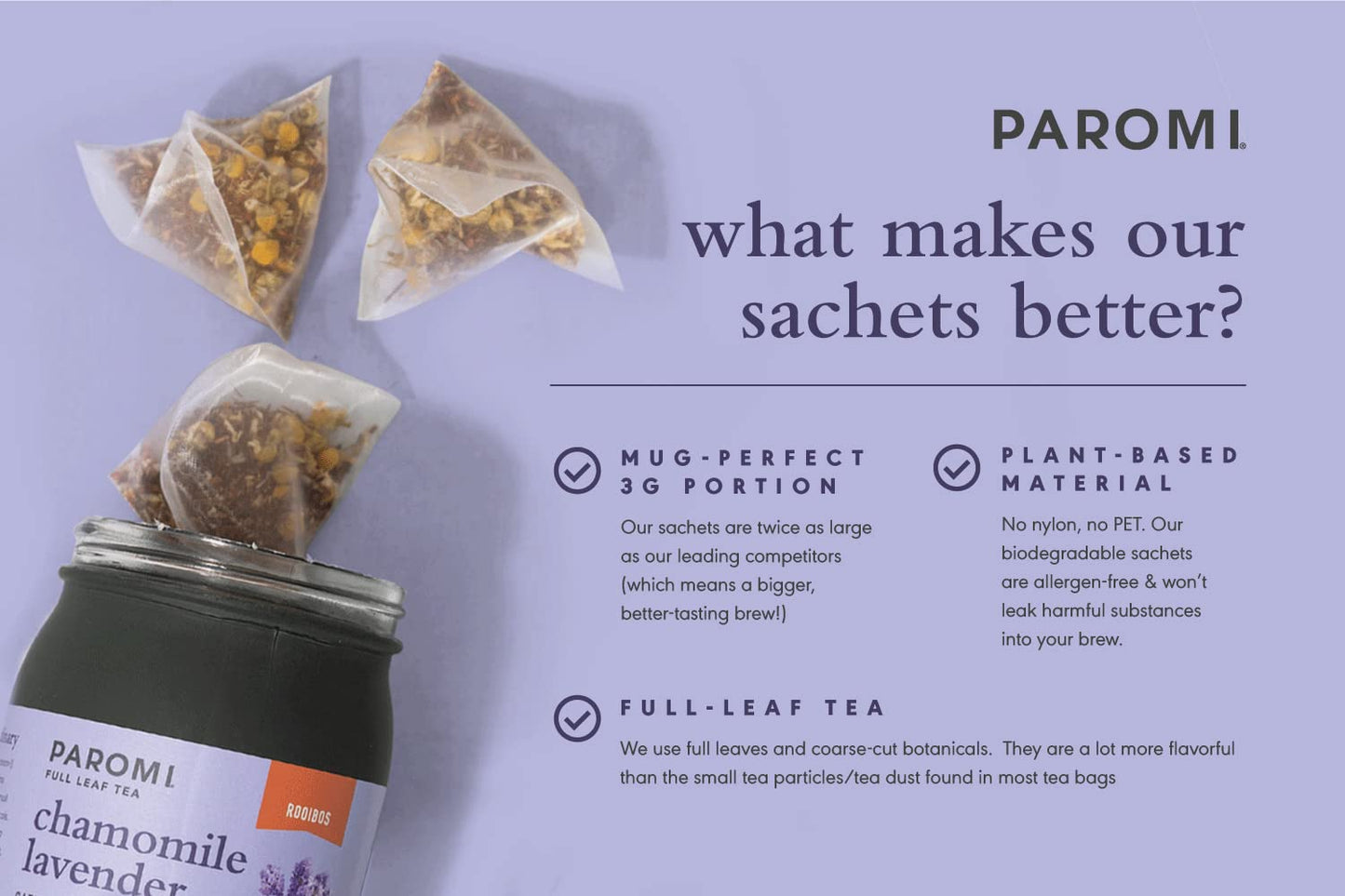 Paromi Chamomile Lavender Rooibos Organic Tea, Signature Jar, 15 Count (Pack Of 3)