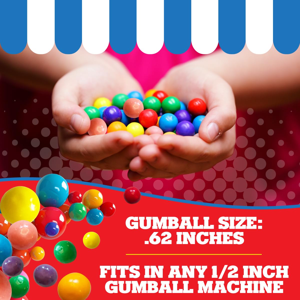 American Gumball Company - .62 Inch Bubble Gum Balls For Small 1/2'' Gumball Machine - 5 Assorted Flavors, Bulk Bag, 2 Pounds