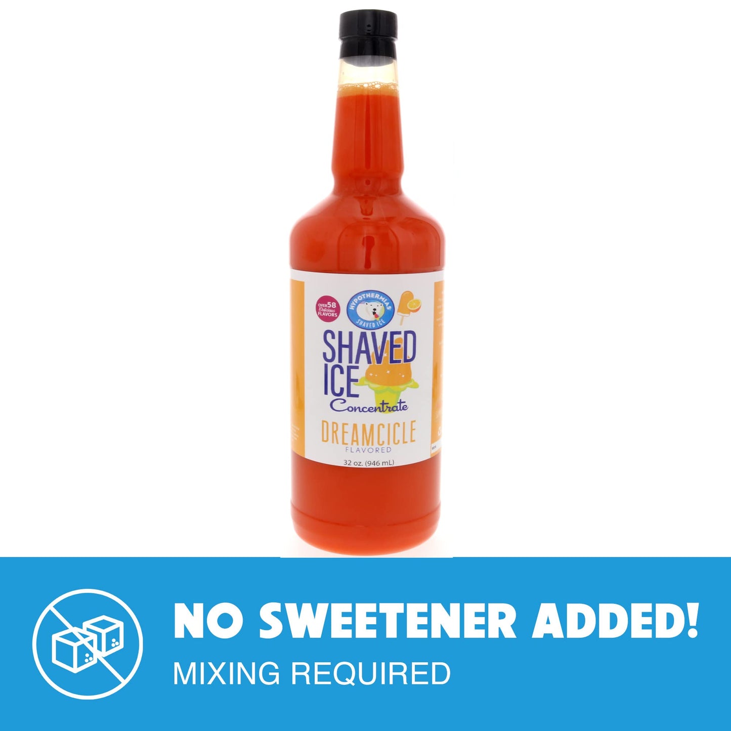 Hypothermias Shaved Ice Syrup Concentrate - Dreamcicle Flavor - 32 Fl Oz Quart - Makes 8 Gallons - Unsweetened