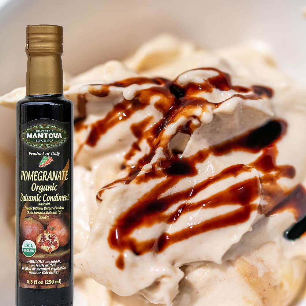 Mantova Organic Pomegranate Balsamic Vinegar, 8.5 Fl Oz, Ideal for Salad Dressing, Pasta, Ice Cream, and Cocktails