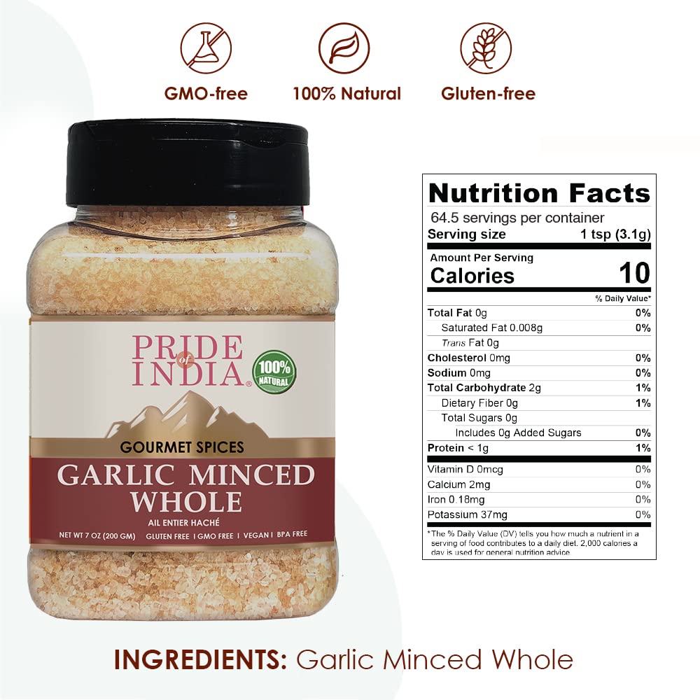 Pride Of India- Garlic Minced Whole- 7Oz (200Gm)- Made From Whole, Fresh Garlic Cloves To Give Finely Grated Uniform Strips - Gm