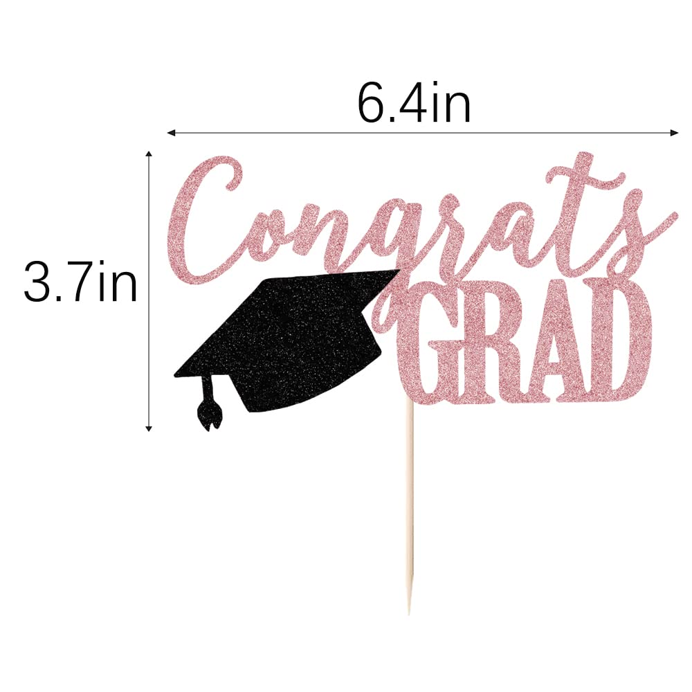 Palasasa Congrats Grad Cake Topper, 2024 Graduate Party Decorations (Rose Gold 6.6Inch)