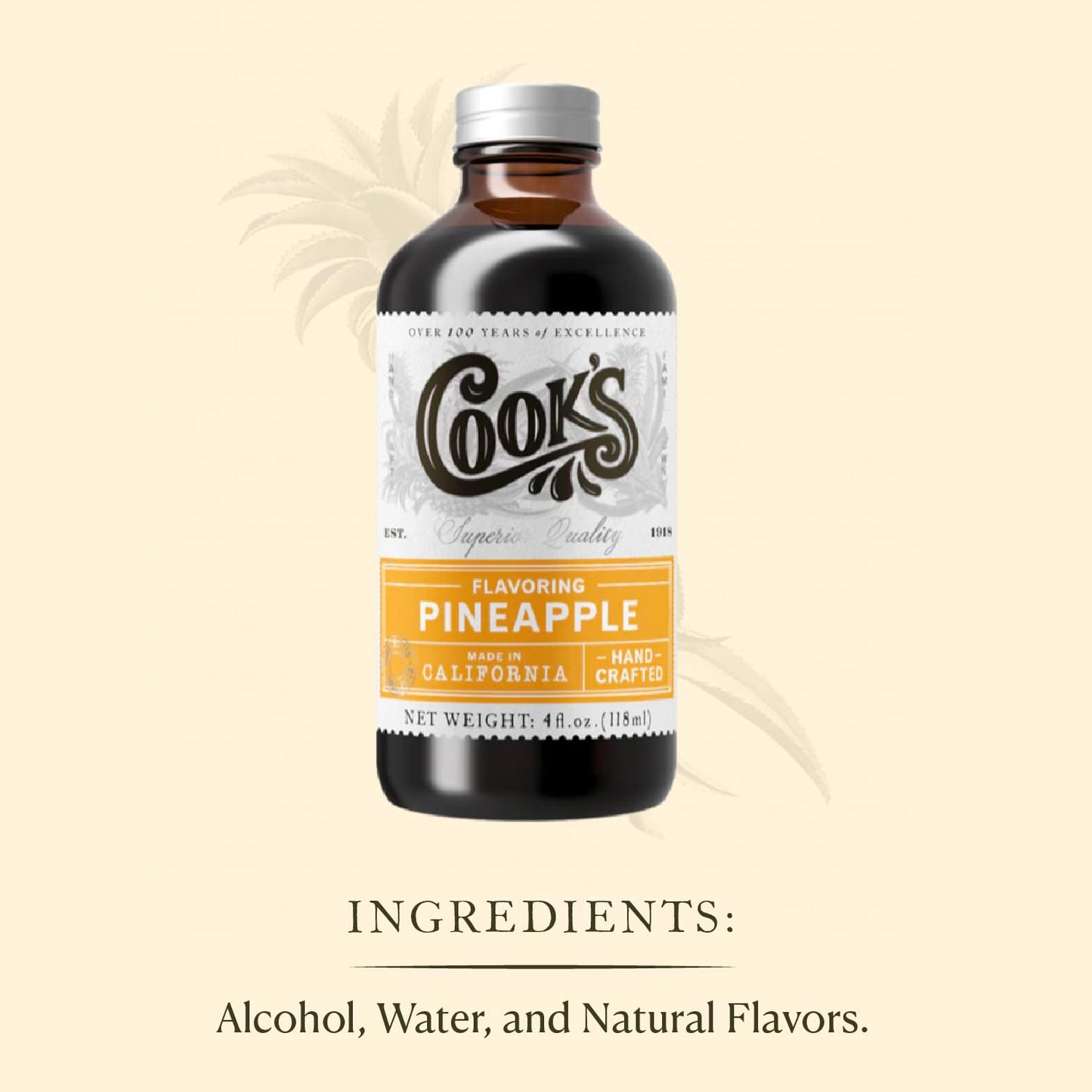 Cook'S, Pineapple Flavoring For Baking, Candies, Cakes, Smoothies, Beverages, 16 Oz
