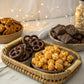 Kremery Creamy Chocolate Cravings - Happy Birthday  , Chocolate Covered Pretzels & Caramel Popcorn Gift Basket, In Seagrass Tray + Ribbon & Greeting Card (Deluxe, 3.5 Lbs) Food Assortments
