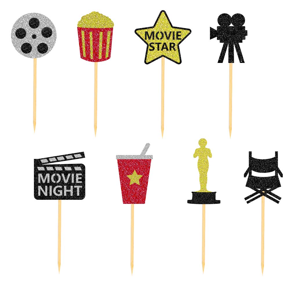Theater Cupcake Toppers Cake Decoration For Birthday Movie Night Party Supplies Food Pick - Set Of 24